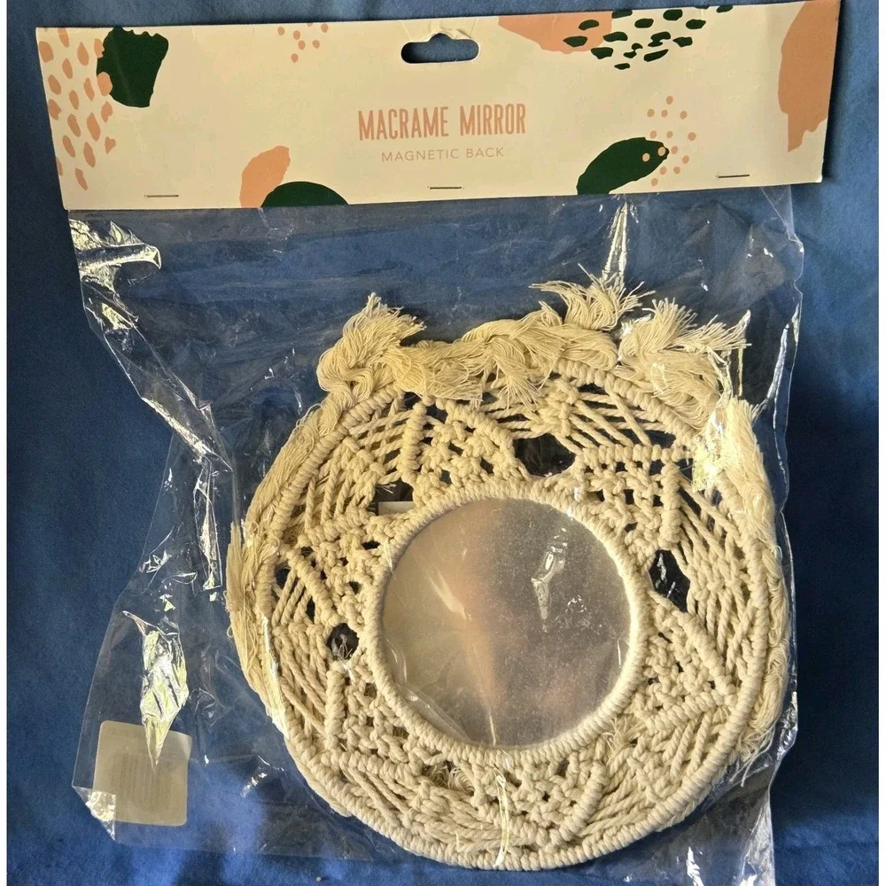 Design Clique Macrame Magnetic Mirror Round with Fringe Boho Decorative Art